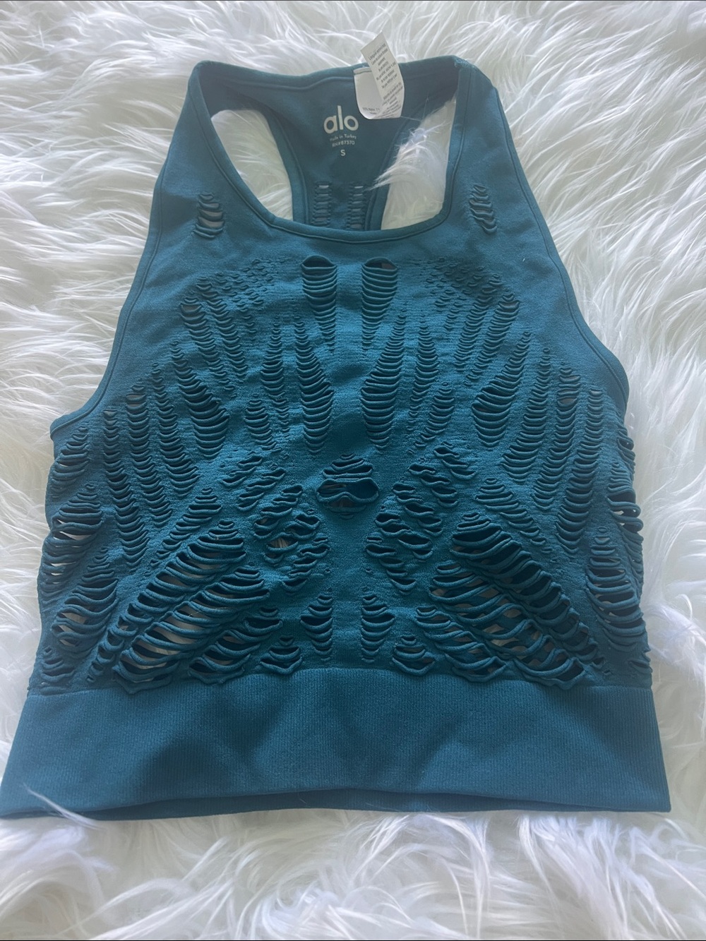 ALO Yoga Laser-Cut Racerback Tank - Teal Blue